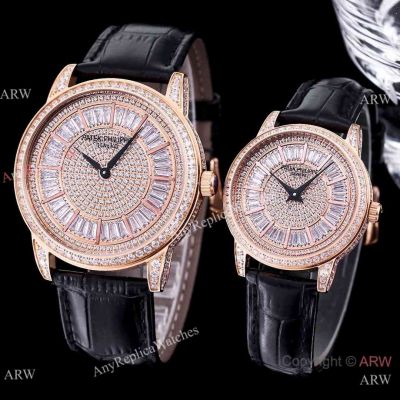 Replica Patek Philippe Calatrava QUARTZ Watch Rose Gold Baguette Diamonds